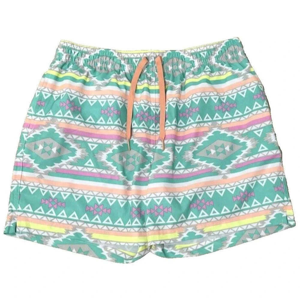 Chubbies Shorts Swim Trunks Aztec Pink Green Magenta Print Beach Mens Sz Large
